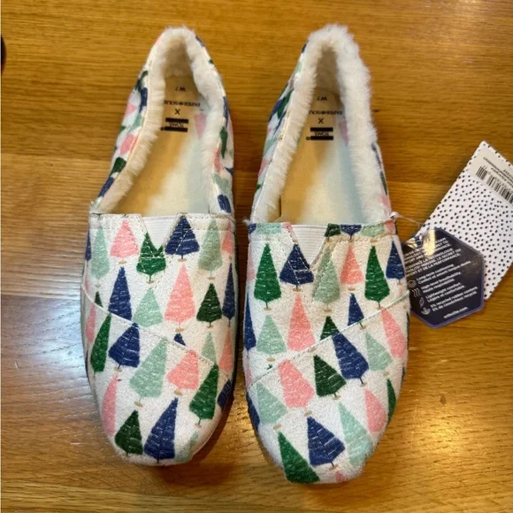 TOMS X Paper Source White/Bottle Brush Trees Alpargata Ortholite Slip-On Shoes 7 - Picture 1 of 7